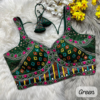 Heavy Embroidery AndReal Mirror HandWork Green Blouse