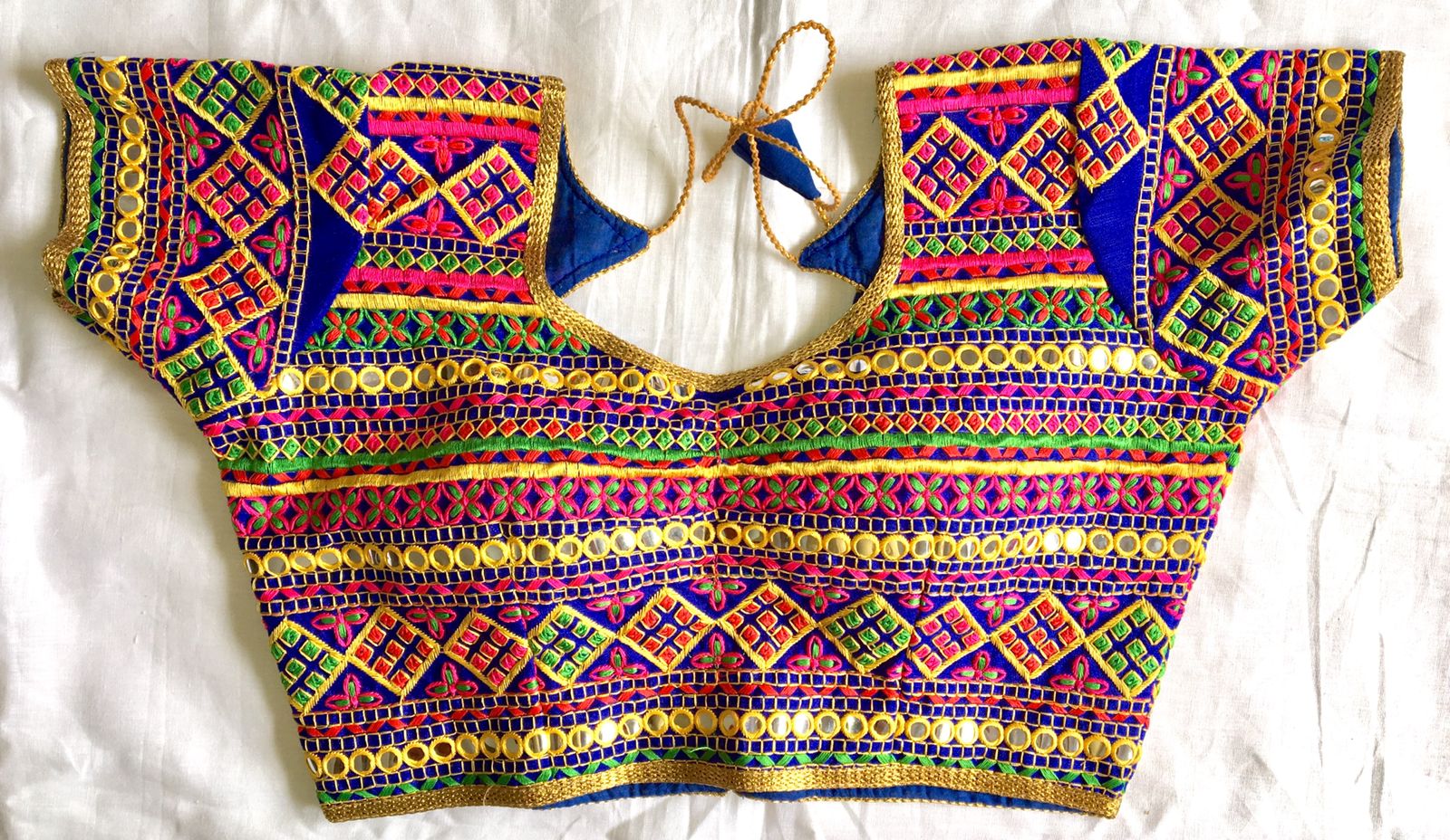 Blue color Silk mirror work lehenga blouse for navratri 
