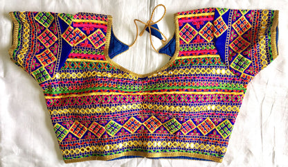 Blue color Silk mirror work lehenga blouse for navratri 
