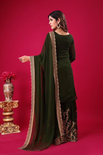 Green color georgette sharara suit with dupatta price 