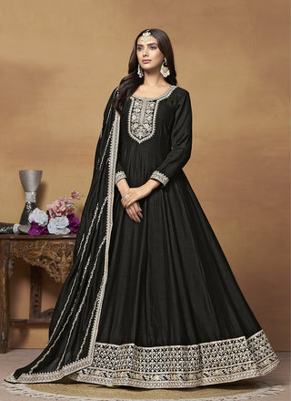 Black art silk gown with dupatta
