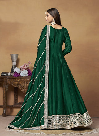 Sequins work green gown for women