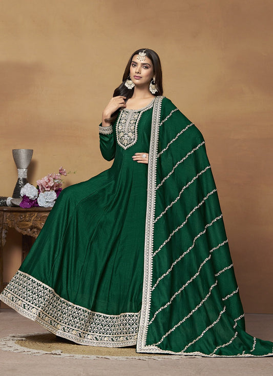 Women green art silk gown images
