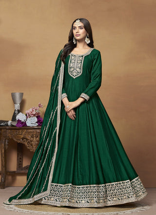 Dark green art silk gown
