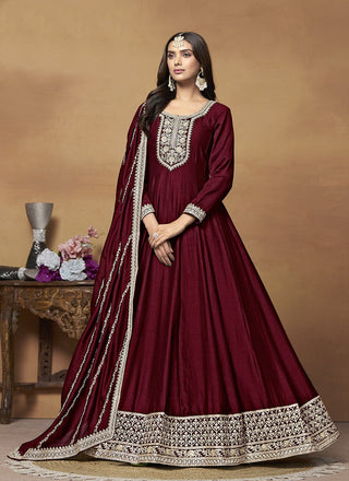 Maroon gown Party Wear
