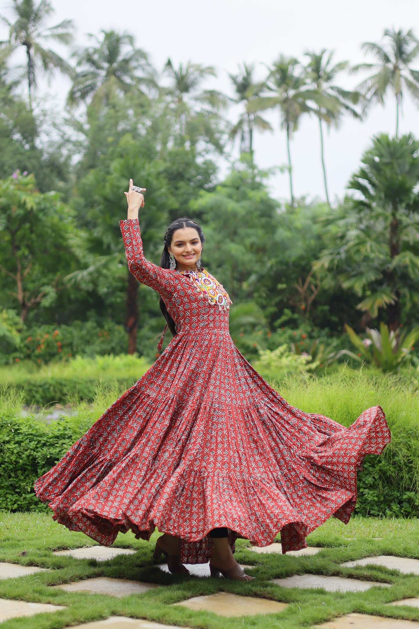 Women maroon cotton navratri gown
