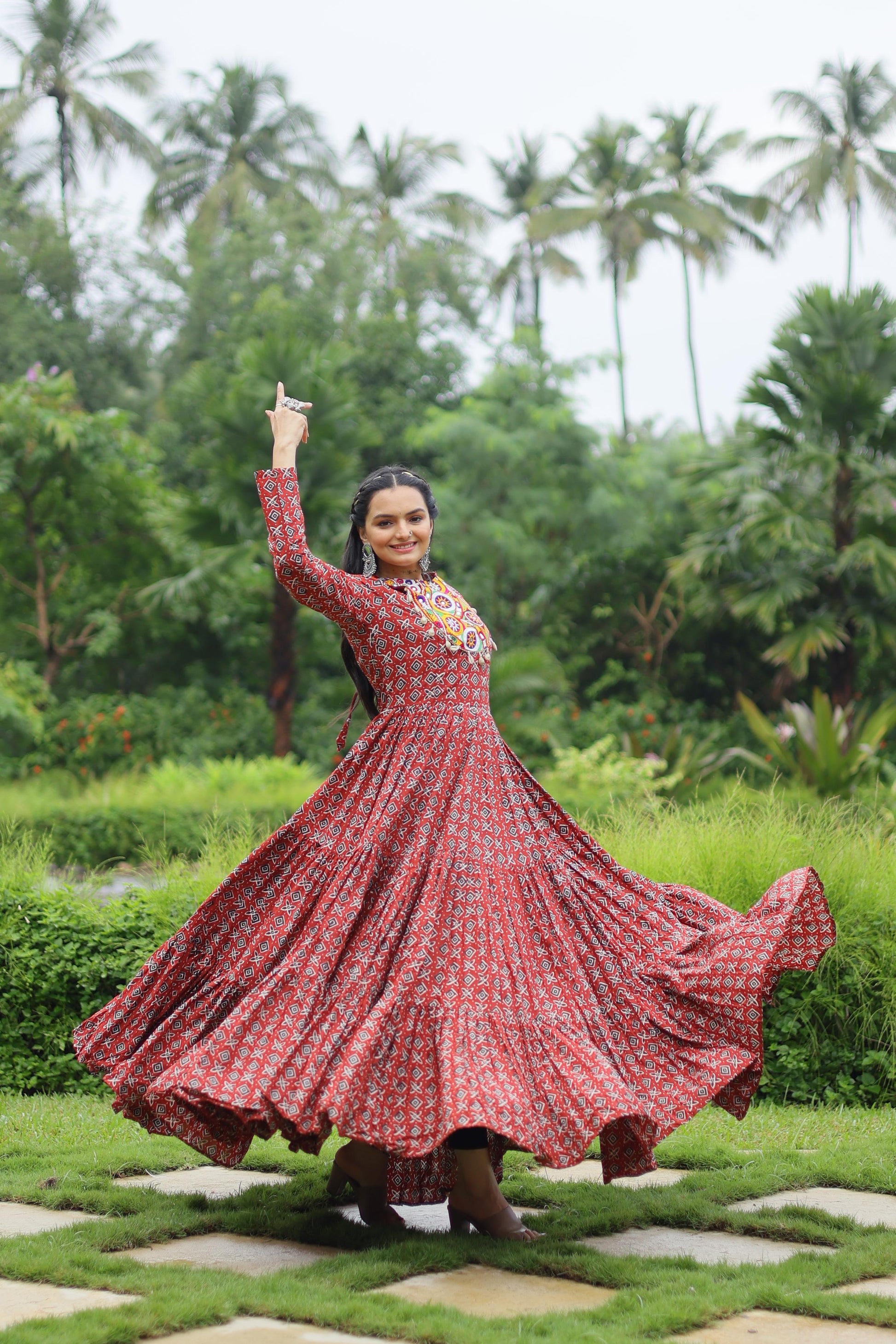 Women maroon cotton navratri gown
