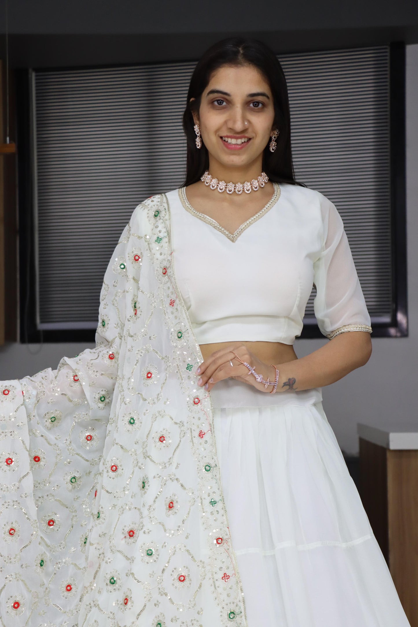 White color georgette lehenga choli for wedding
