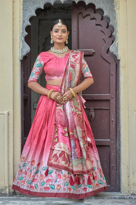 Peach color manipuri silk lehenga choli for women