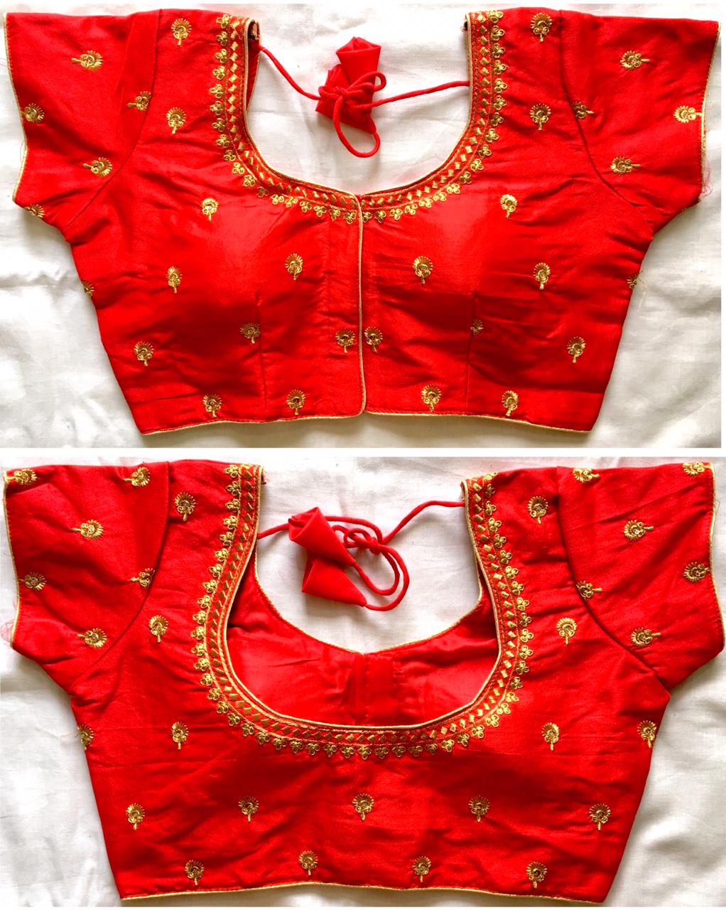 Red readymade color silk sequins work blouse for wedding