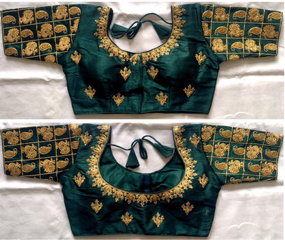 Dark green color phantom silk lehenga blouse 