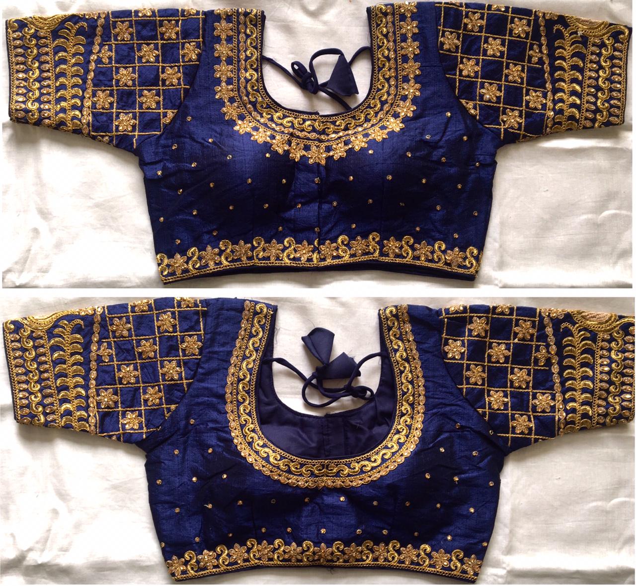 Navy Blue color phantom silk  sarees blouse for party