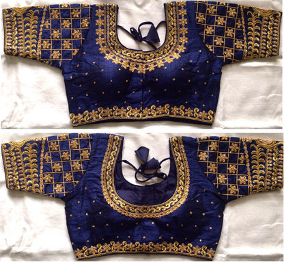 Navy Blue color phantom silk  sarees blouse for party