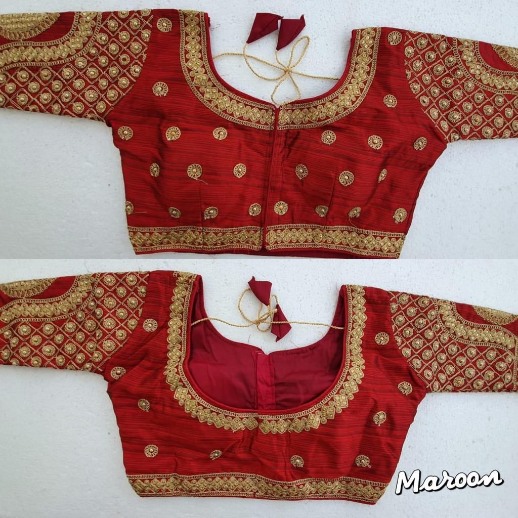 Maroon color silk embroidery work blouse for party