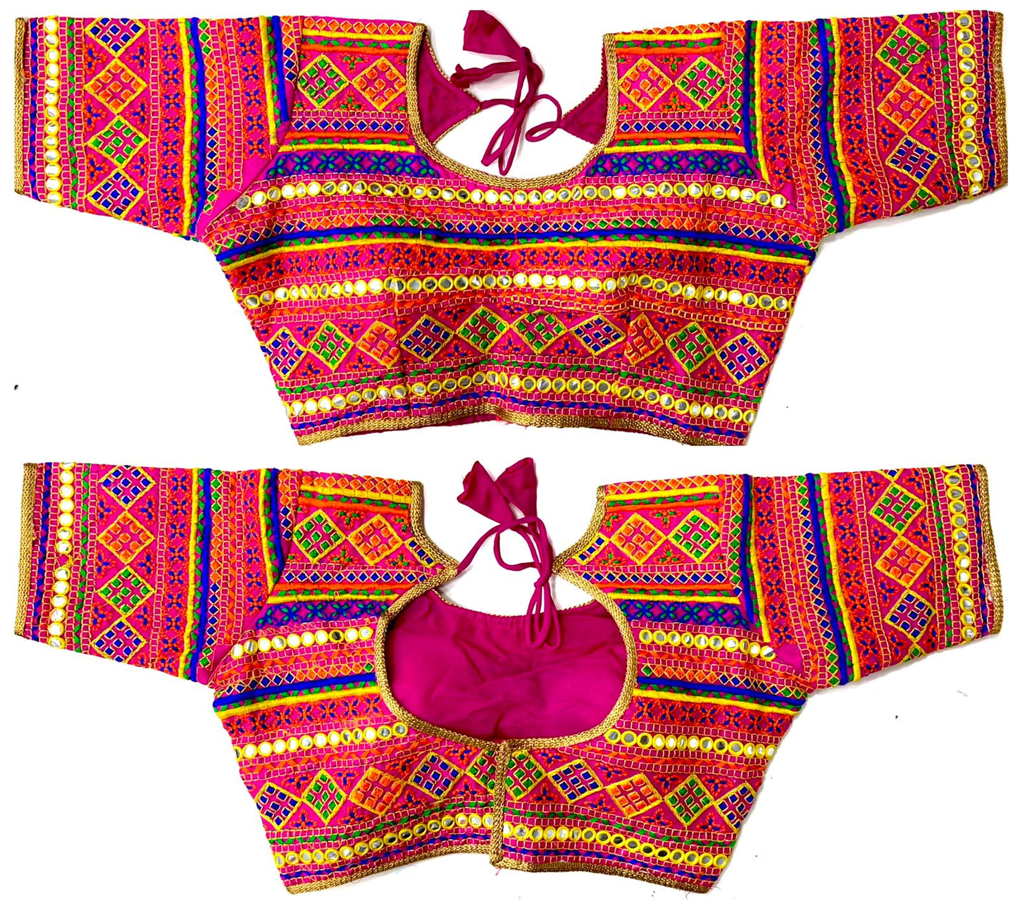 Pink color silk mirror work blouse price