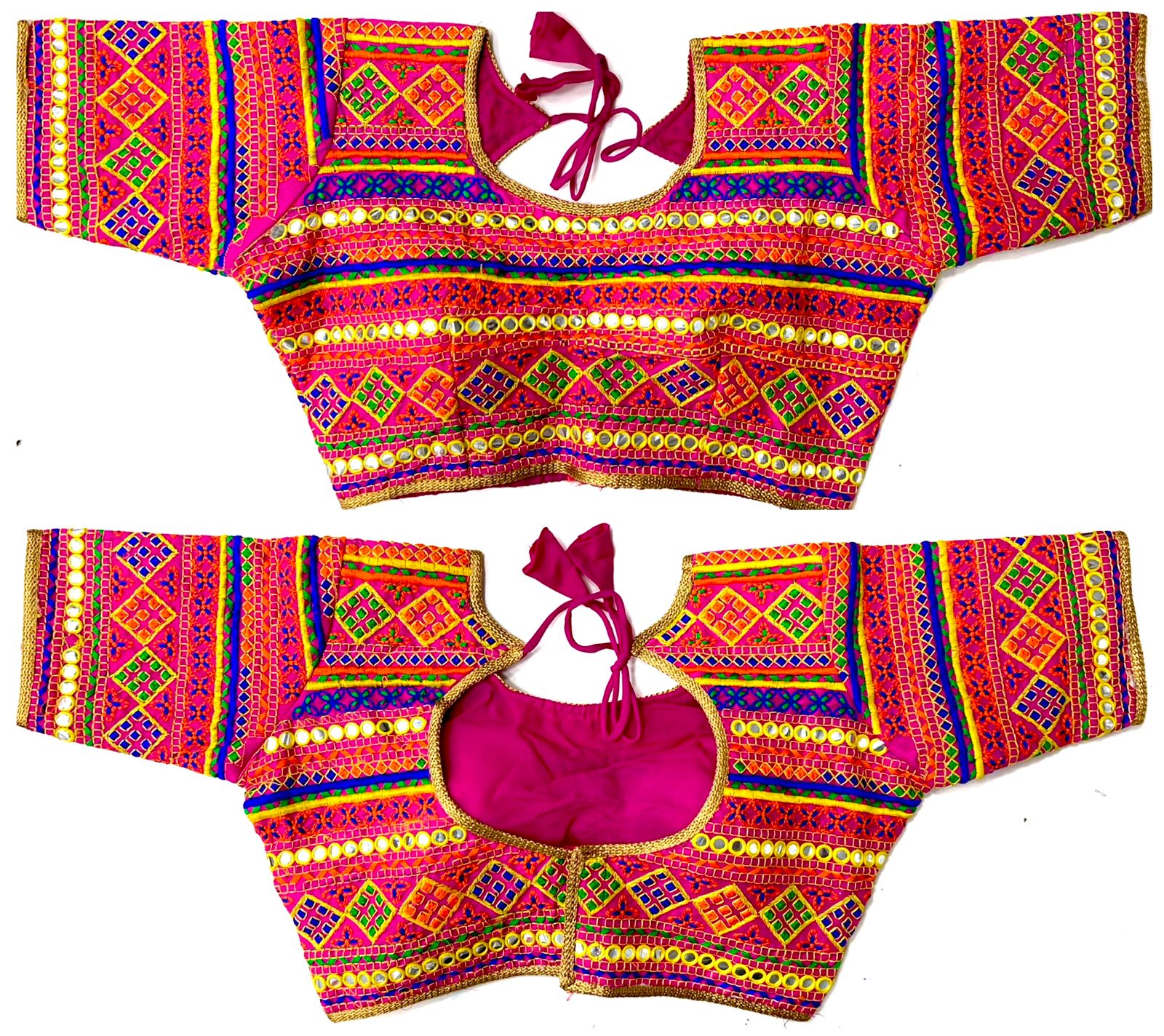 Pink color silk mirror work blouse price