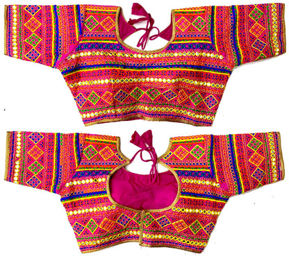 Pink color silk mirror work blouse price