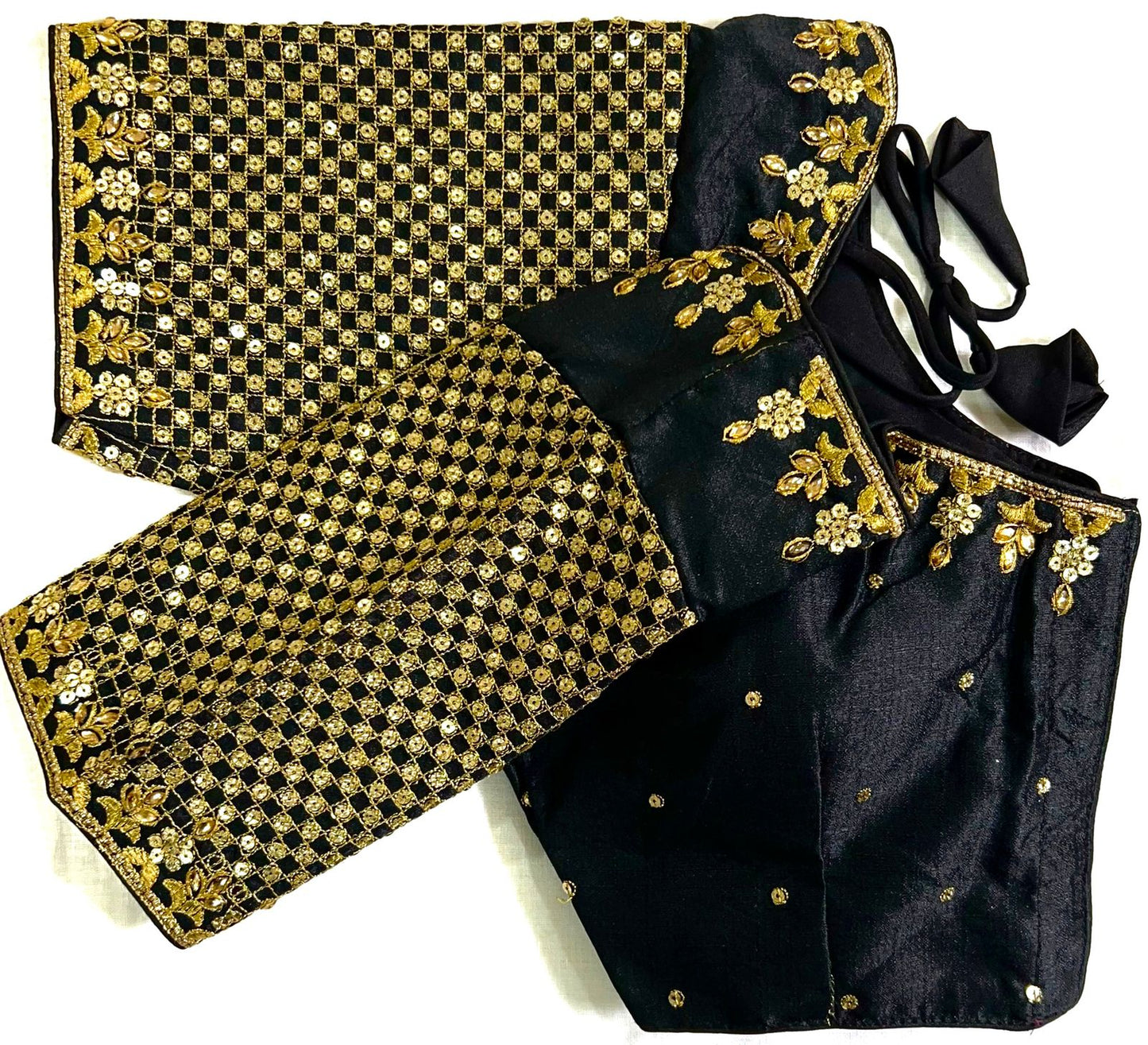 Black color phantom silk sequins work sarees blouse
