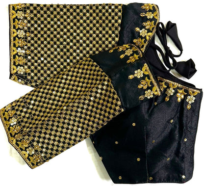 Black color phantom silk sequins work sarees blouse