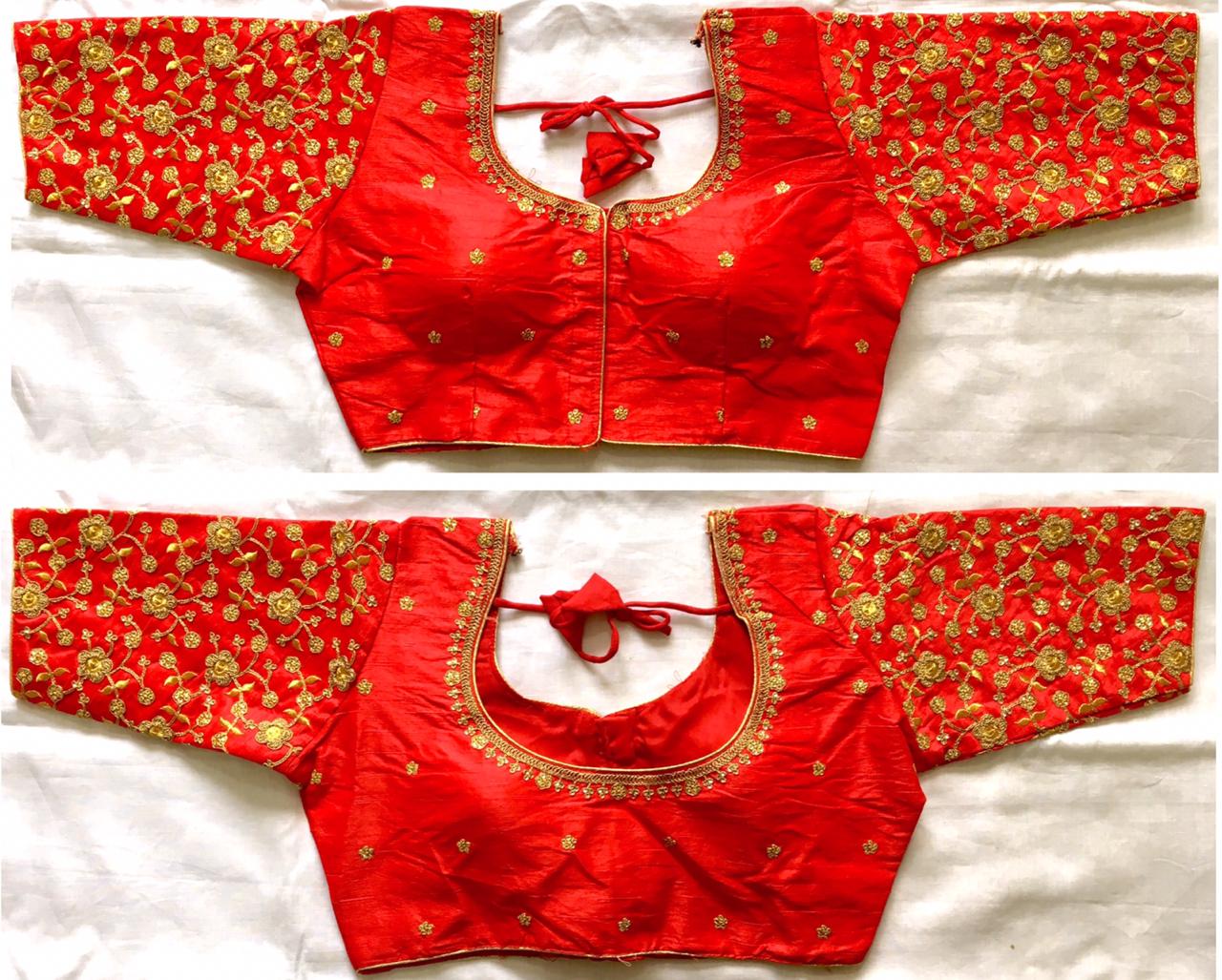 Red color phantom silk coding work sarees blouse for festive