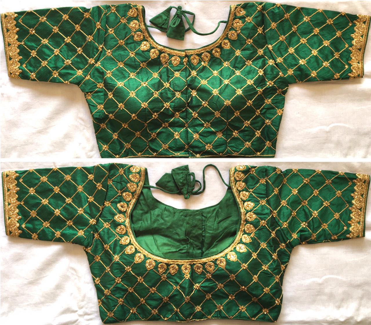 Green color fentam silk readymade blouse design