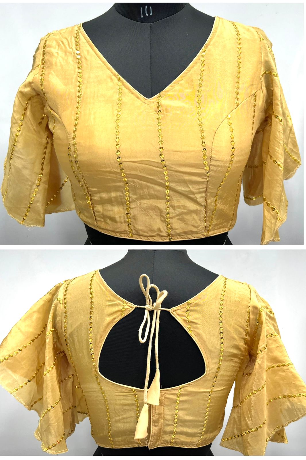 Beige color silk sequins work stitched blouse online shopping