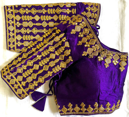 Purple color phantom silk sequins work blouse for wedding party