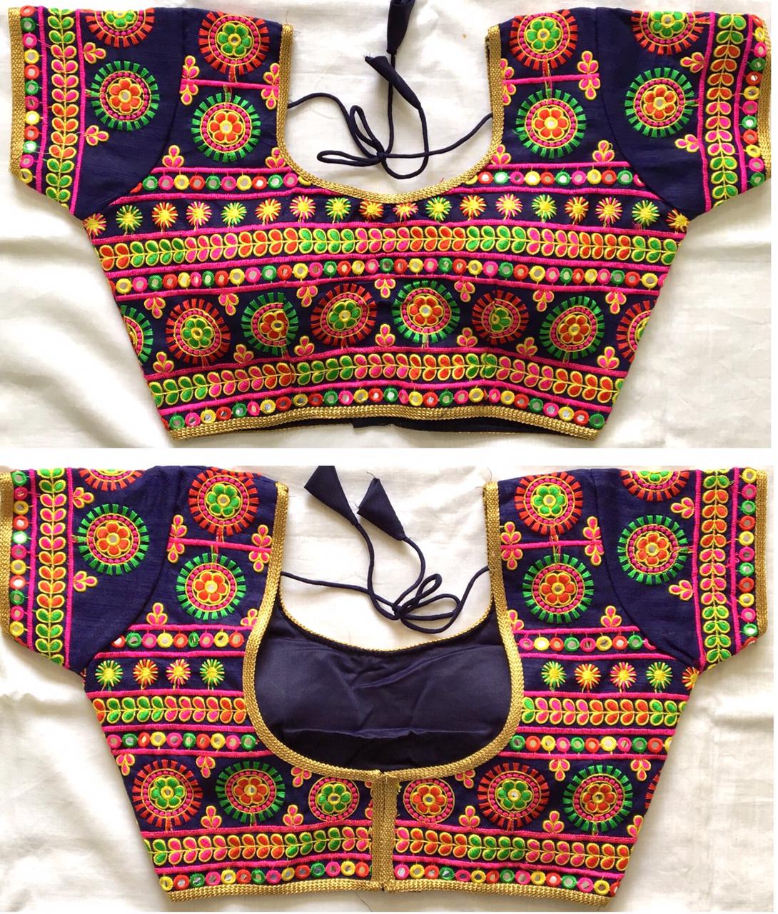 Purple color silk mirror work navratri blouse design