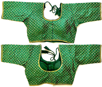 Green color silk sequins work stitched blouse 