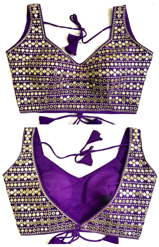 Purple Color mirror work blouse for  women
