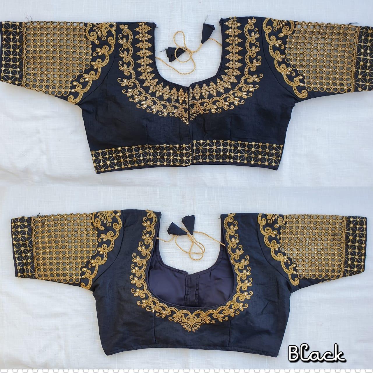 Black color phantom silk embroidery work blouse for women