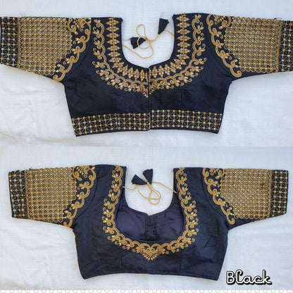 Black color phantom silk embroidery work blouse for women