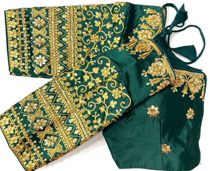 Dark green color silk heavy lehenga blouse for women