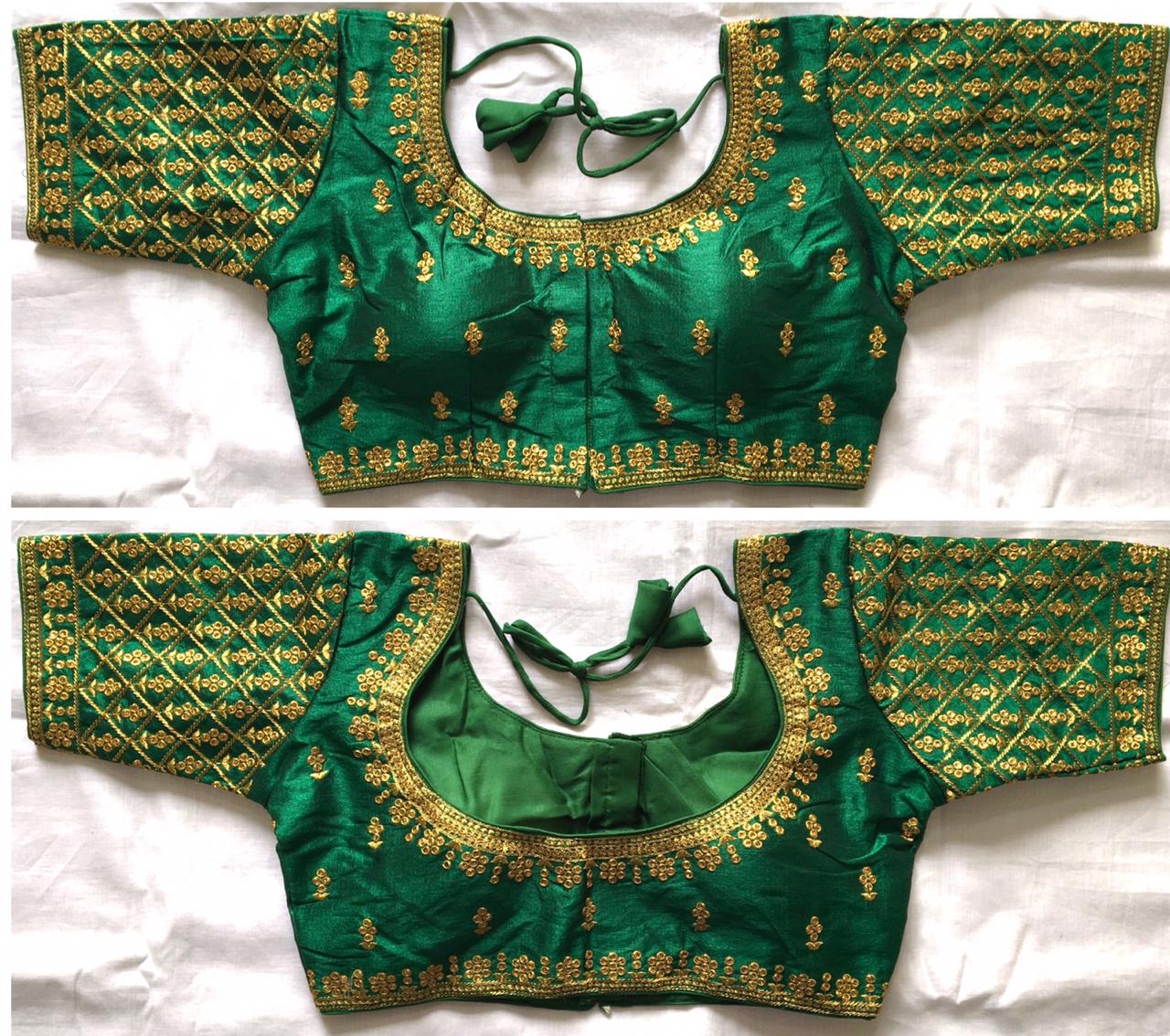 Green color sequins work sarees blouse images