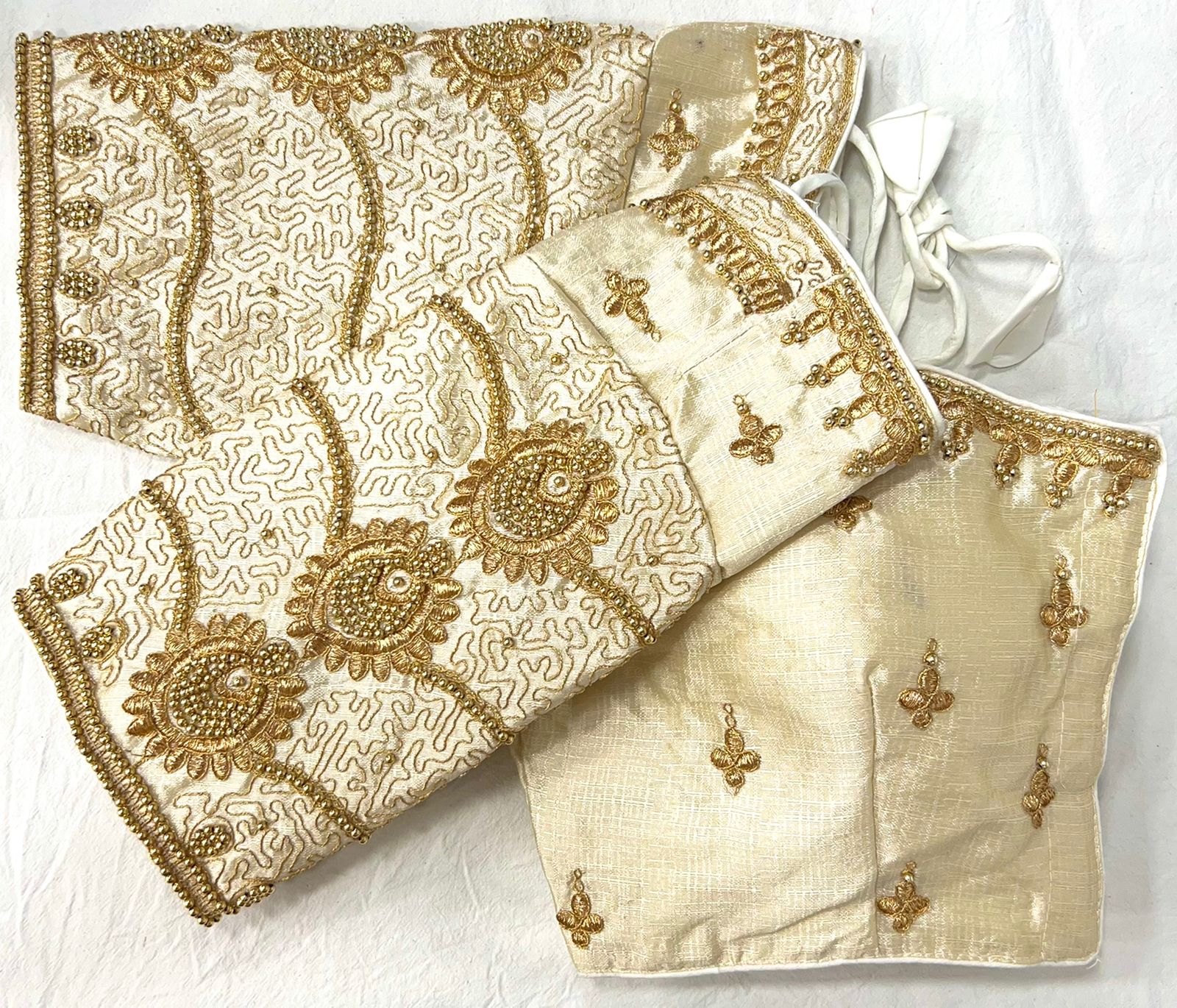 White color silk embroidery work blouse images
