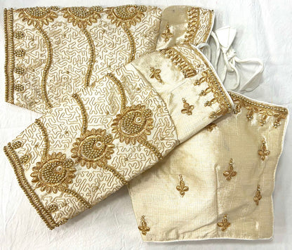 White color silk embroidery work blouse images