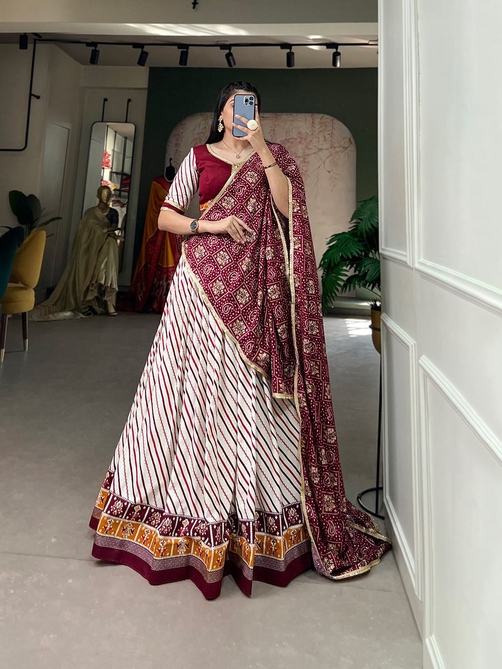 Pure cotton leheriya with patola print lehenga online