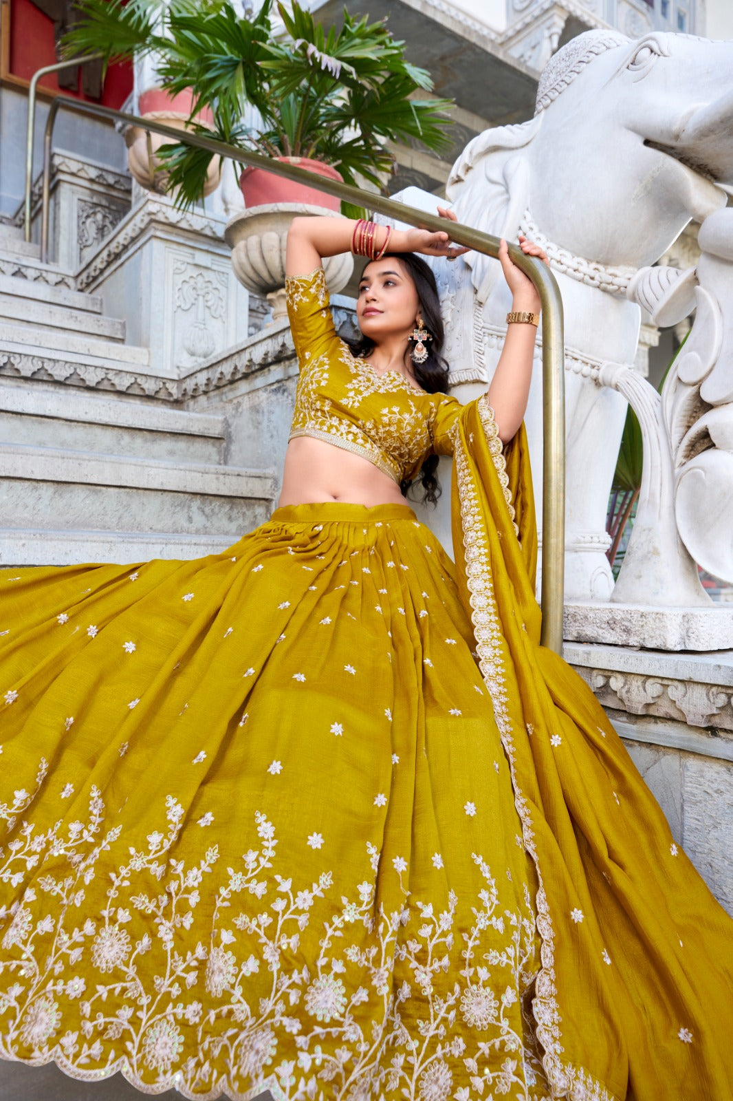 Mustard color vichitra silk lehenga choli online