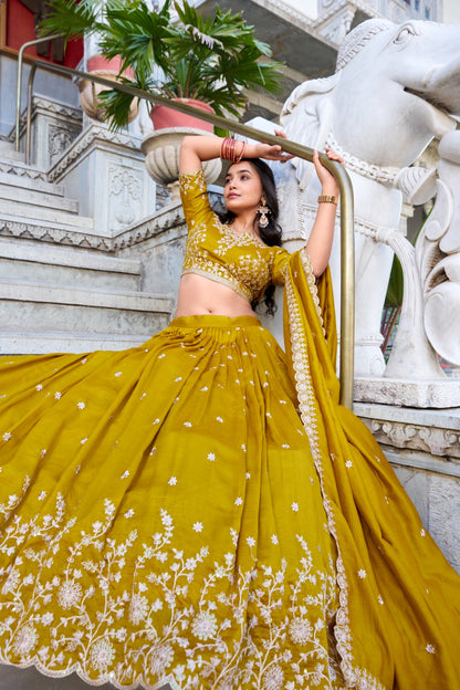 Mustard color vichitra silk lehenga choli online