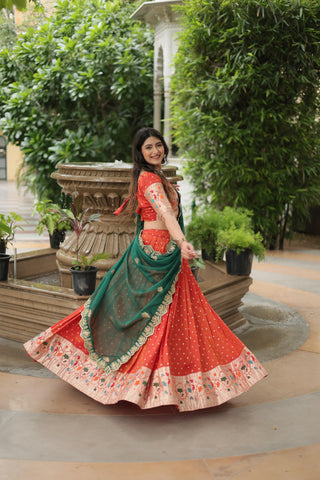 Red color weaving work lehenga choli 