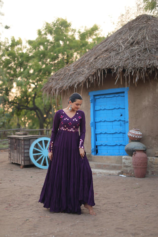 Maxi long purple gown for women