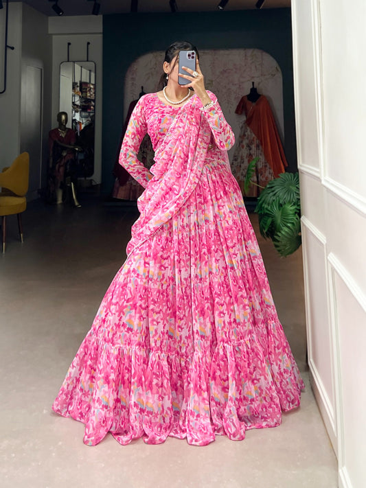 Light pink color georgette lehenga choli for women
