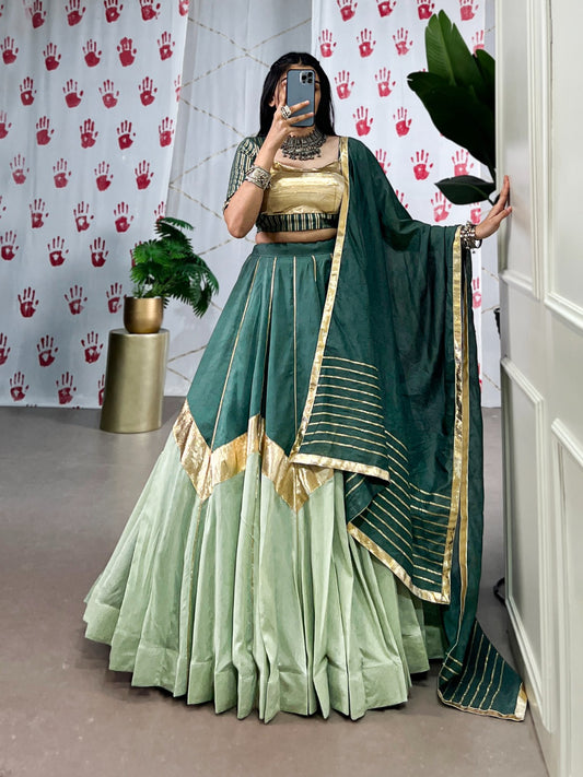 Sea green color chanderi lehenga choli for women online
