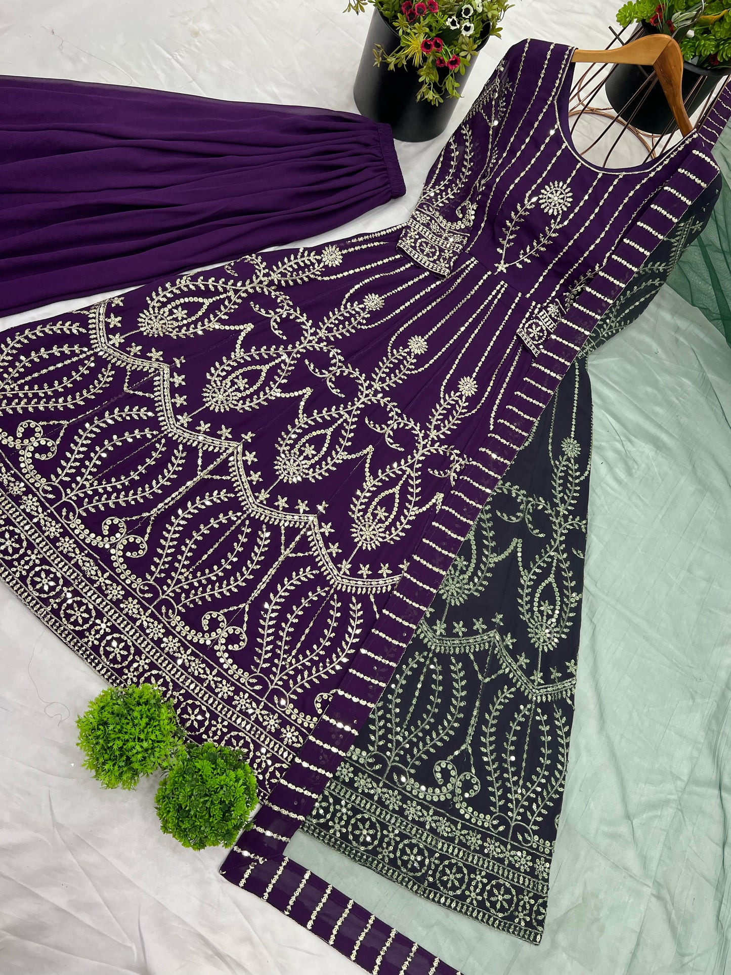 Purple color georgette sharara suit with dupatta 