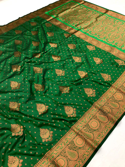 Green color banarasi silk saree with blouse price
