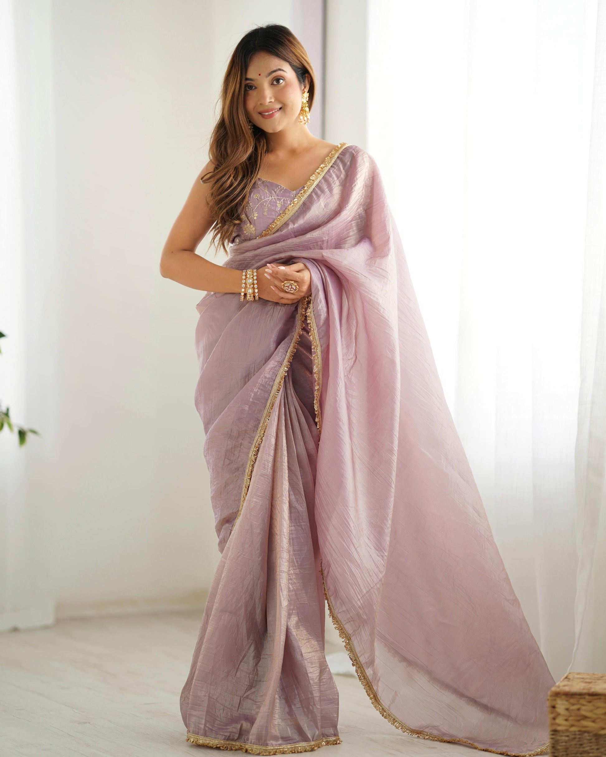 Light dusty mauve color silk saree for women online shopping
