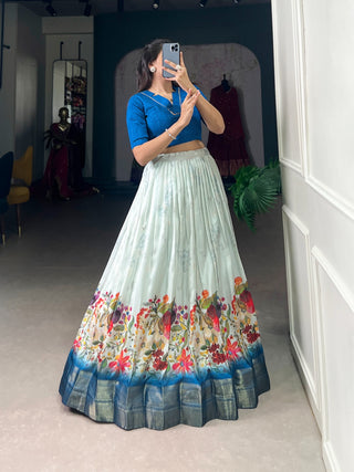 Blue color cotton silk lehenga with blouse