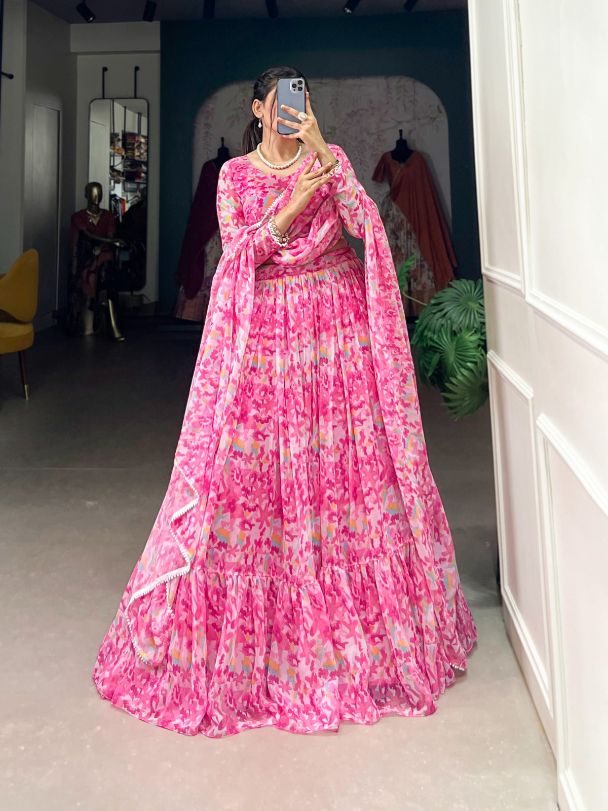 Pink color georgette lehenga choli online
