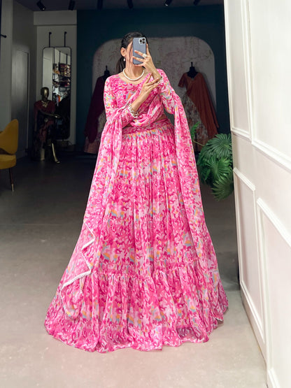 Pink color georgette lehenga choli online

