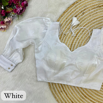 Heavy Silk Zimichoo Balloon Sleeve Desginer White  Blouse 